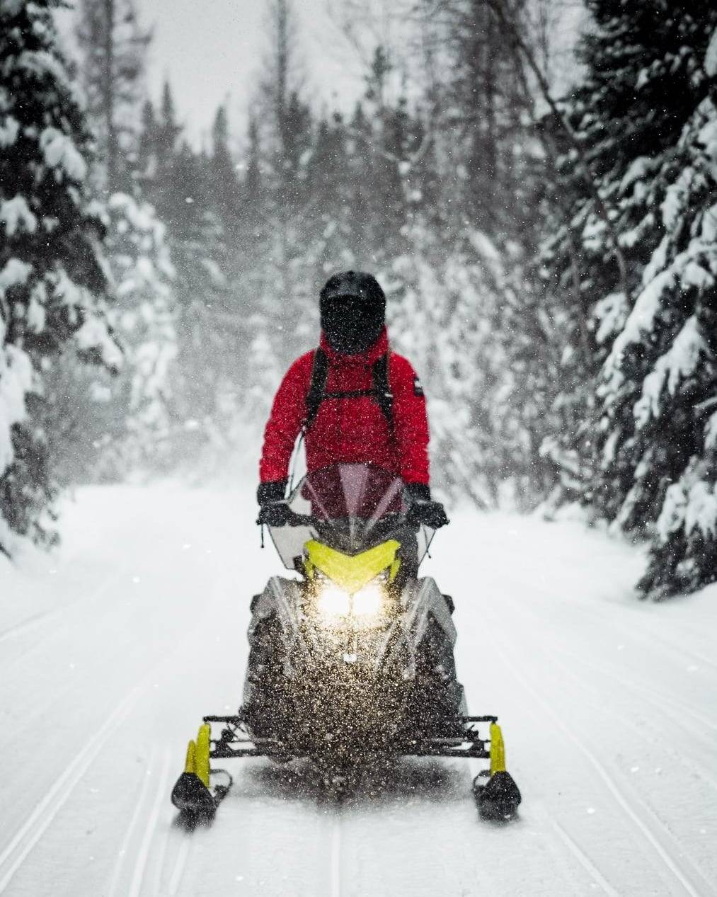 Snowmobile and rider